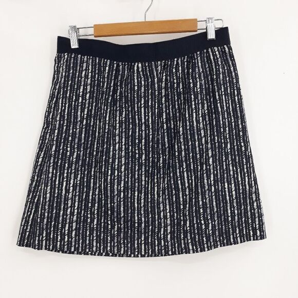 Ann Taylor Loft Linen Mini A-line Skirt Vertical Striped Ribbon Waist Blk Sz 8 - Picture 1 of 12